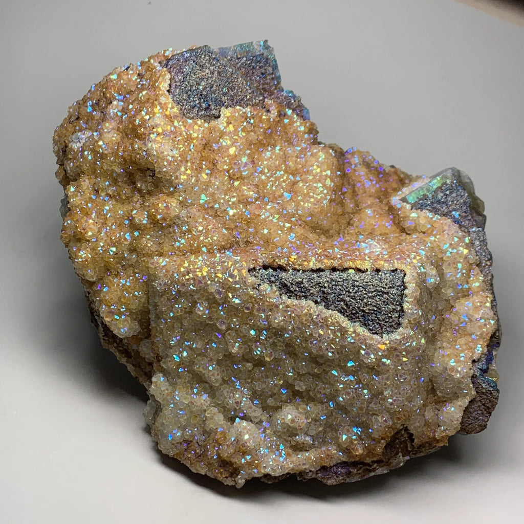 Large Flame Fluorite with Titanium Aura Quartz | Treated Rogerley Fluorite from Diana Maria Mine, England