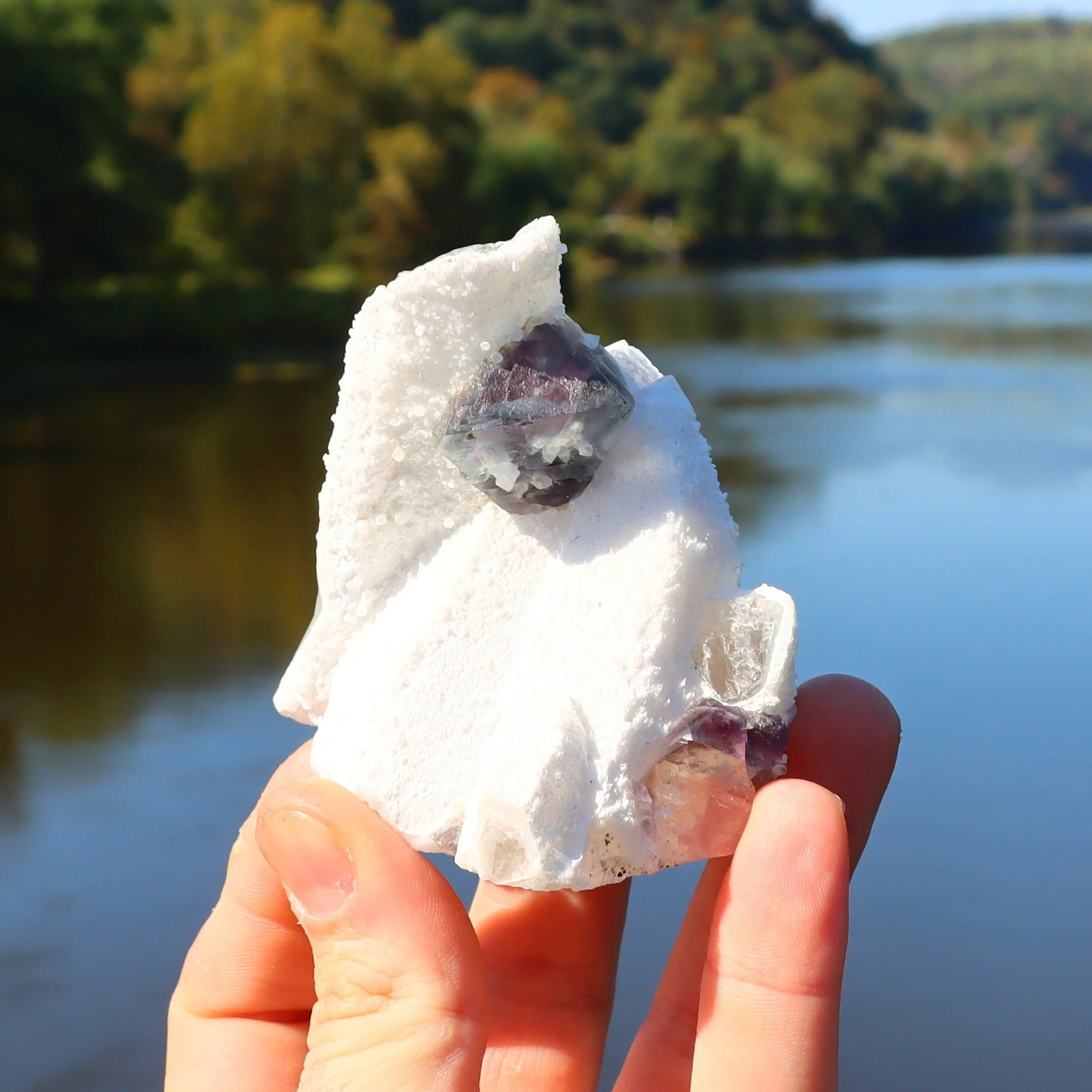 Octahedral Fluorite on Quartz | Natural Fluorite Crystal Fluorite Gemstone Raw Fluorite Chinese Fluorite Mineral Specimen