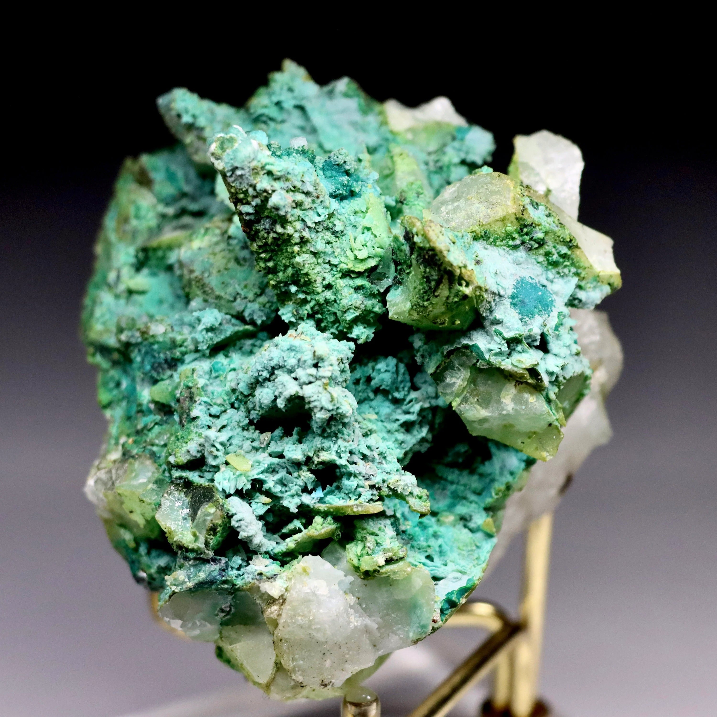 Large Chrysocolla on Quartz with Malachite | Peru