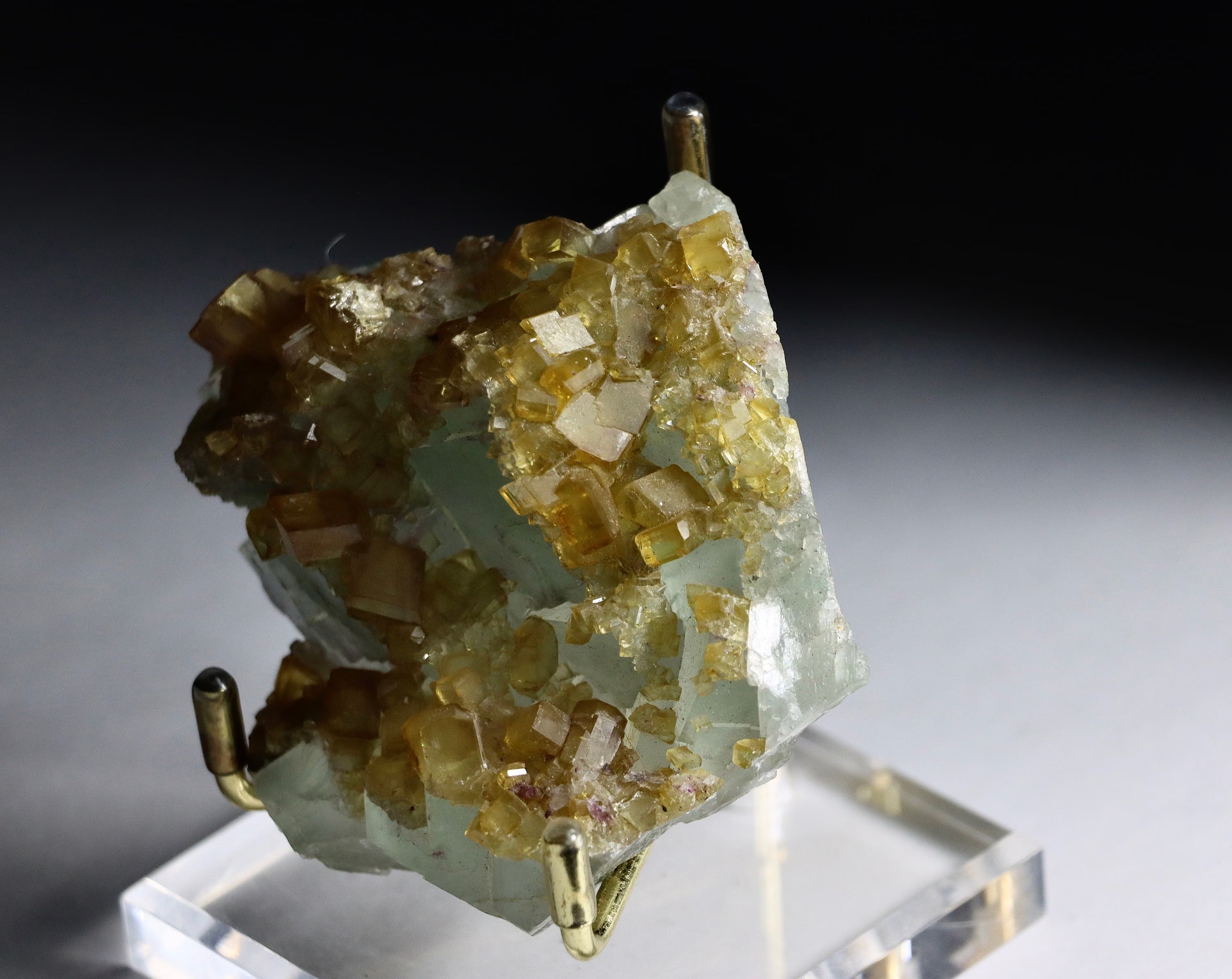 Green Fluorite with Golden Barite | Natural Cubic Fluorite Crystal from Xiefang Mine, Jiangxi, China