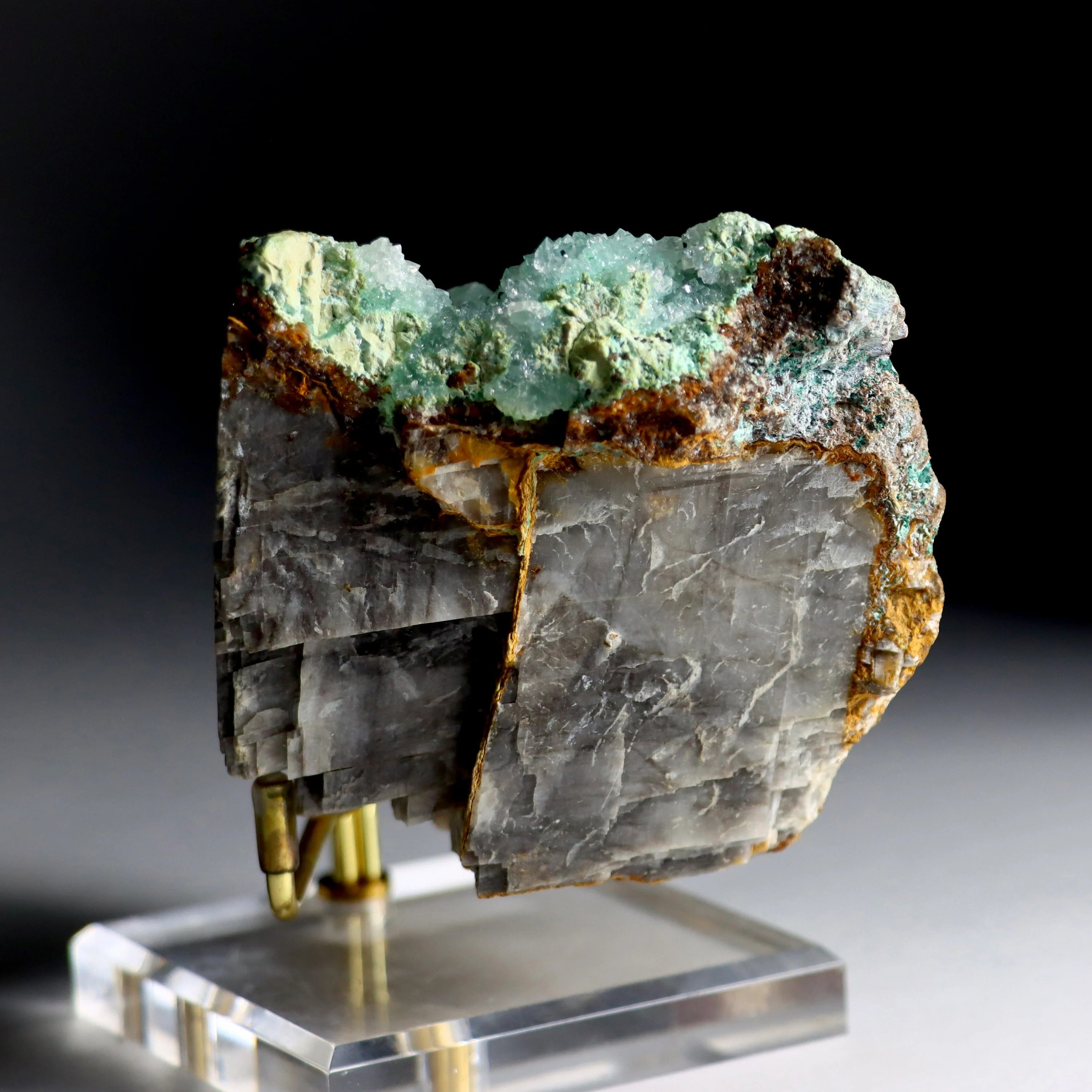Druzy Quartz on Chrysocolla & Malachite with Calcite | Fine Mineral Specimen from Lily Mine, Peru