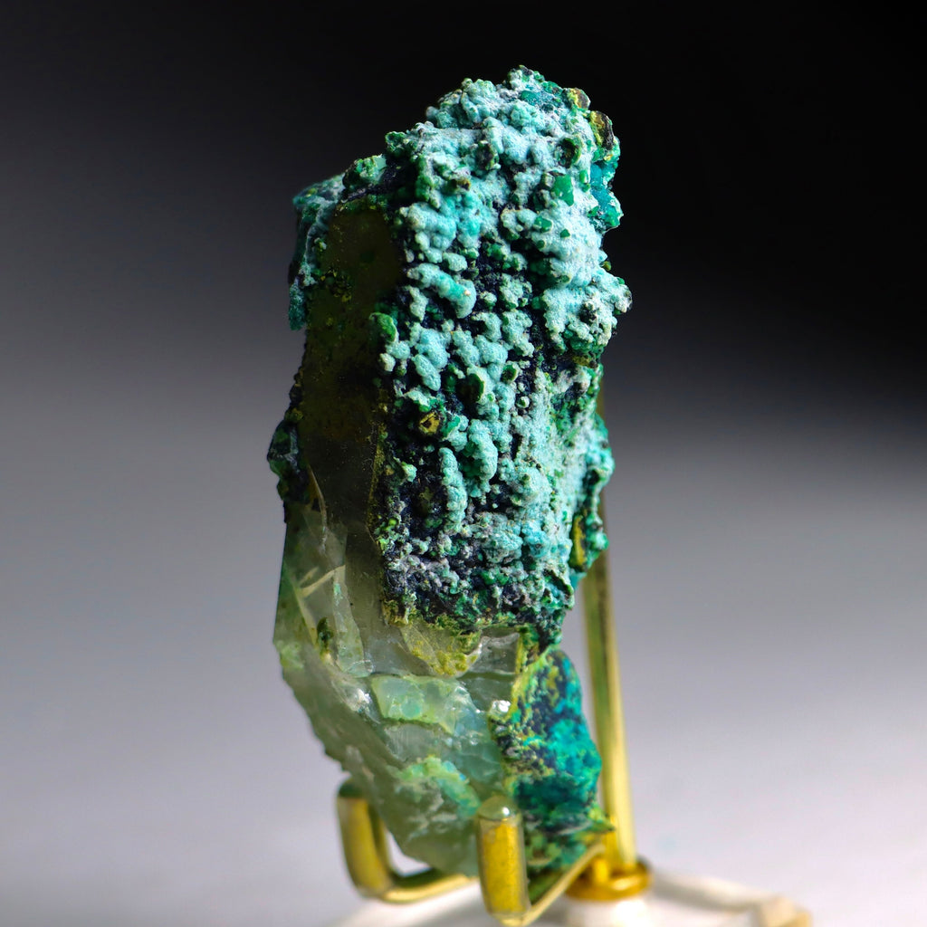 Chrysocolla on Quartz with Malachite | Natural Mineral Specimen