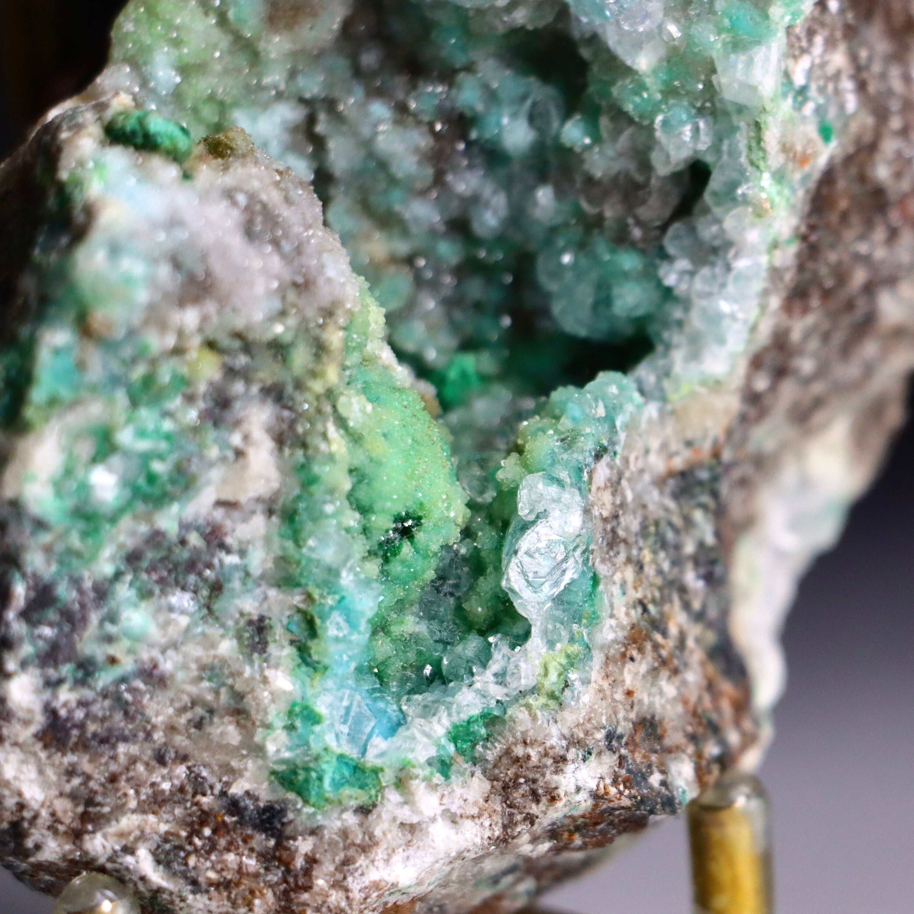 Malachite on Druzy Quartz on Chrysocolla | Fine Mineral Specimen