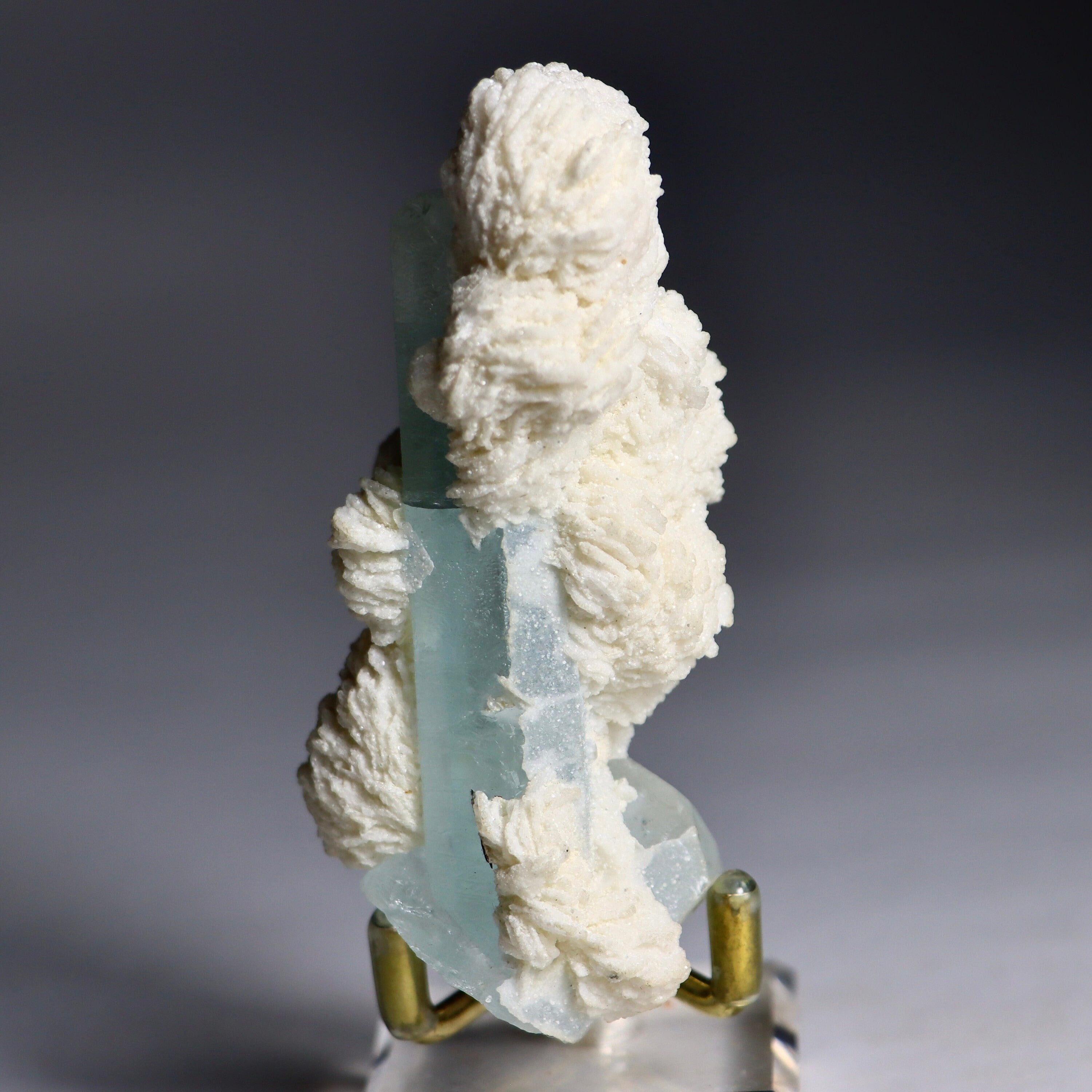 Aquamarine Crystal in Albite Rosettes with Black Tourmaline | Natural Mineral Specimen from Shigar Valley, Pakistan