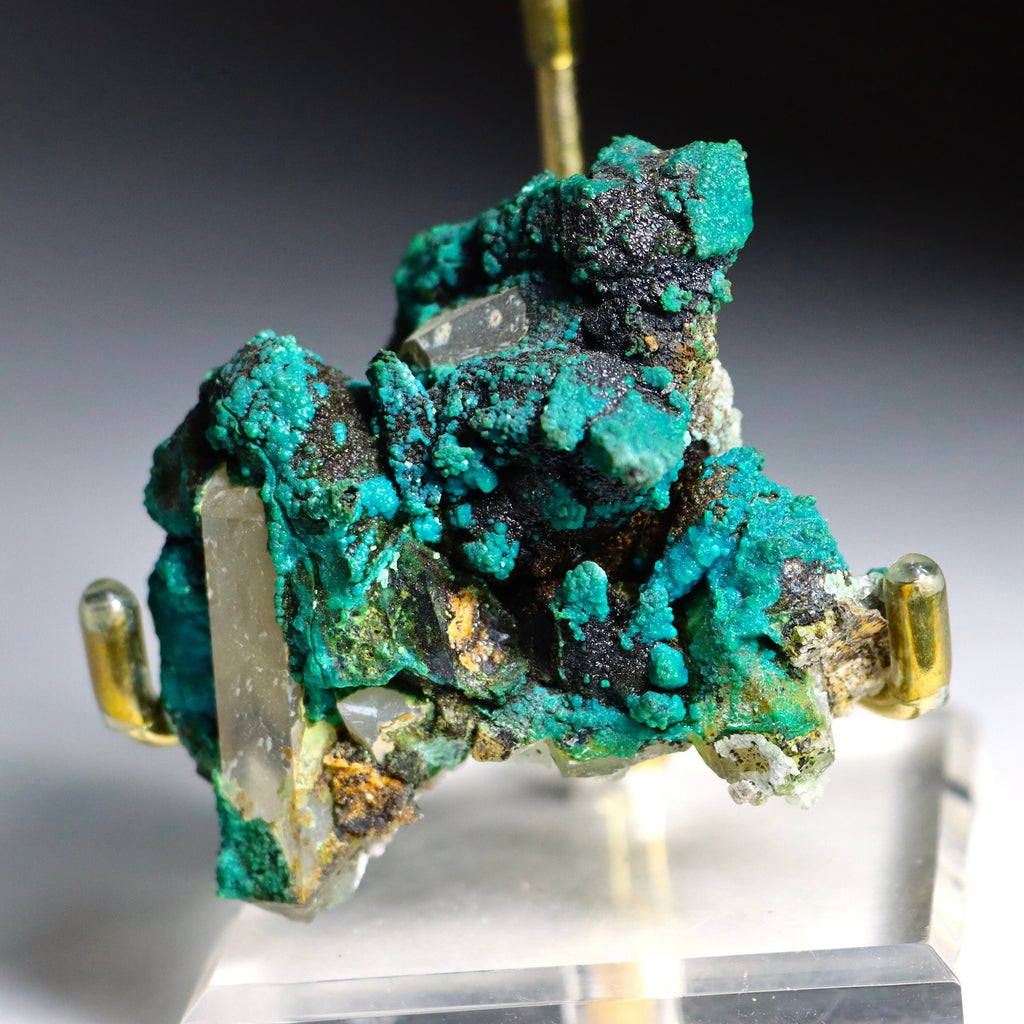 Chrysocolla on Quartz with Calcite Pseudomorphs | Peru