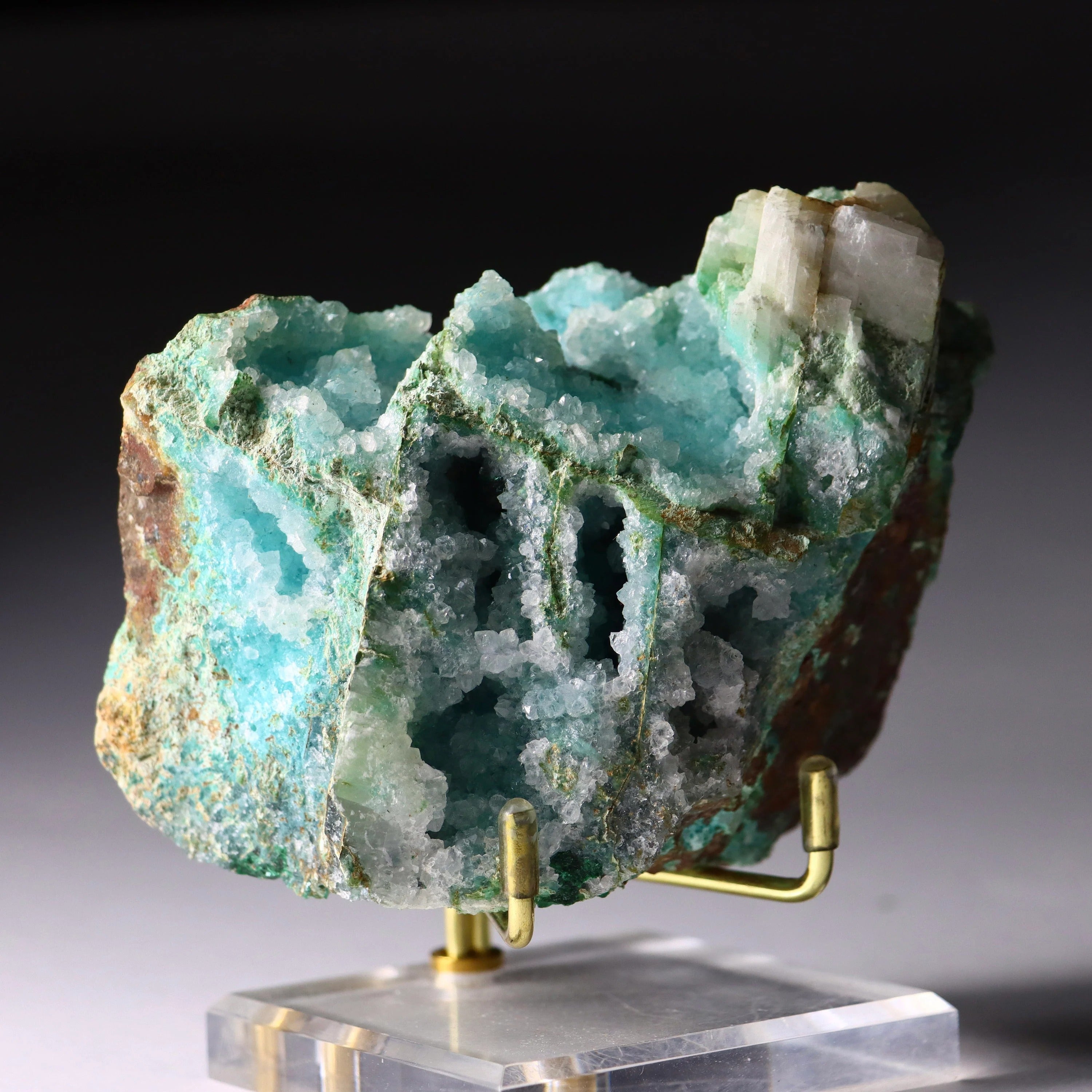 Druzy Quartz on Chrysocolla & Malachite with Atacamite and Calcite | Fine Mineral Specimen from Lily Mine, Peru