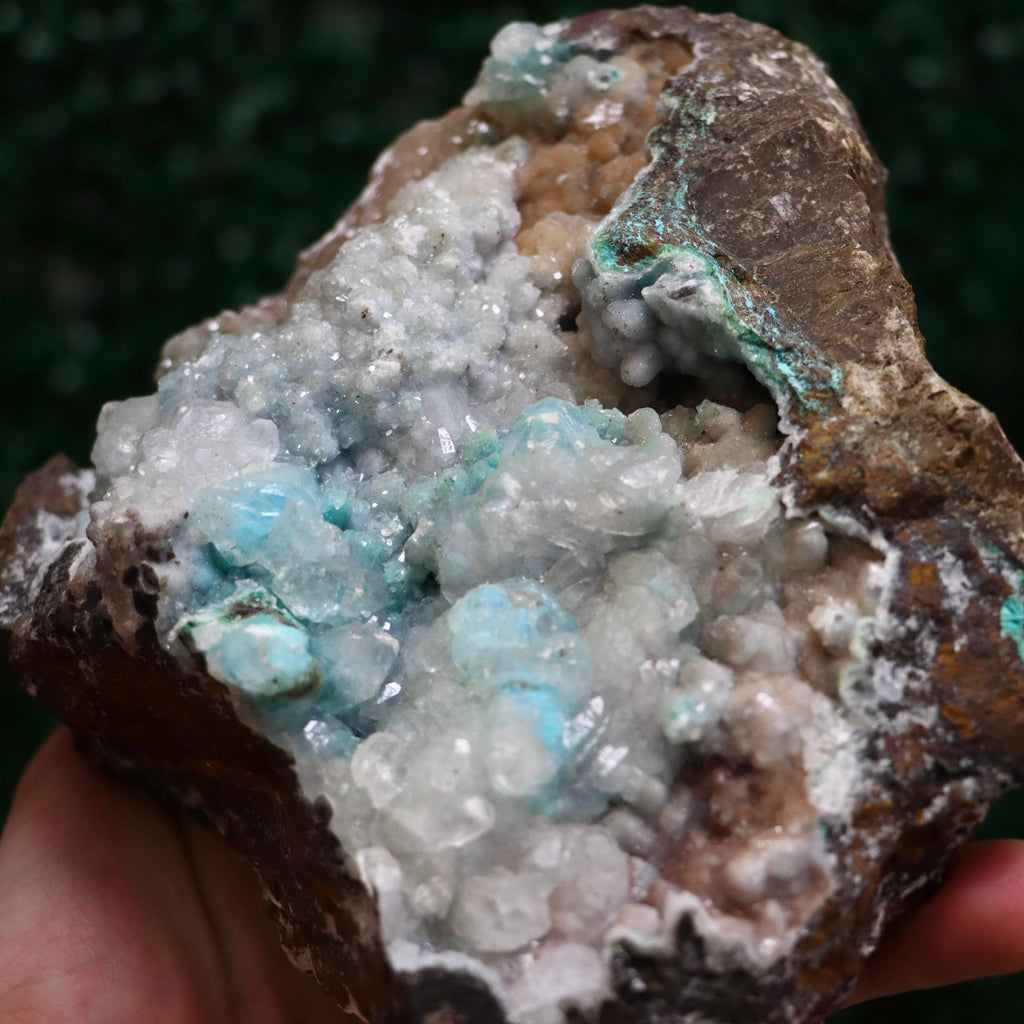 Druzy Quartz & Calcite on Chrysocolla and Malachite | Fine Mineral Specimen from Lily Mine, Peru