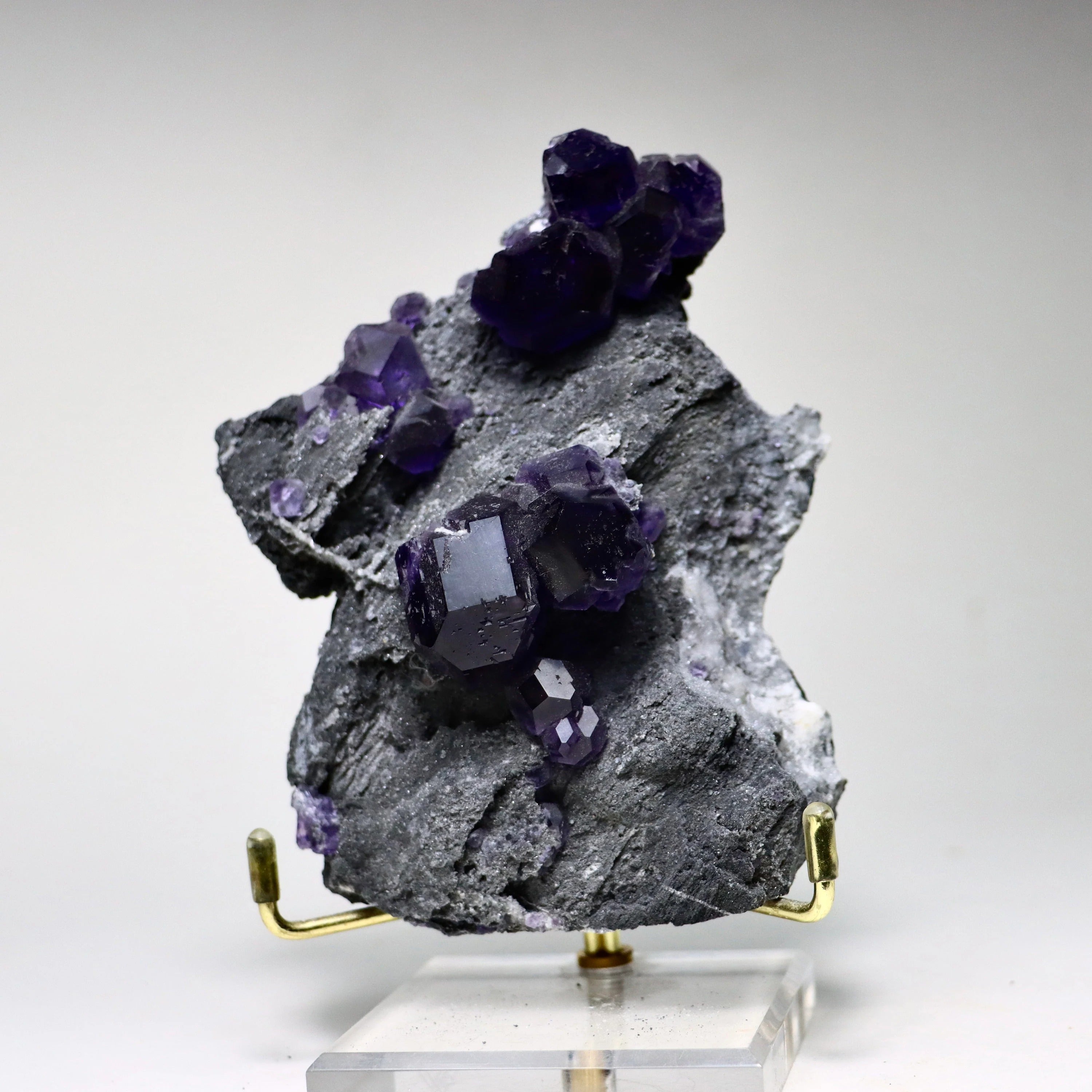 Purple “Tanzanite” Fluorite on Druzy Quartz Matrix | Natural Cubic Fluorite from Xiayang Mine, Fujian, China