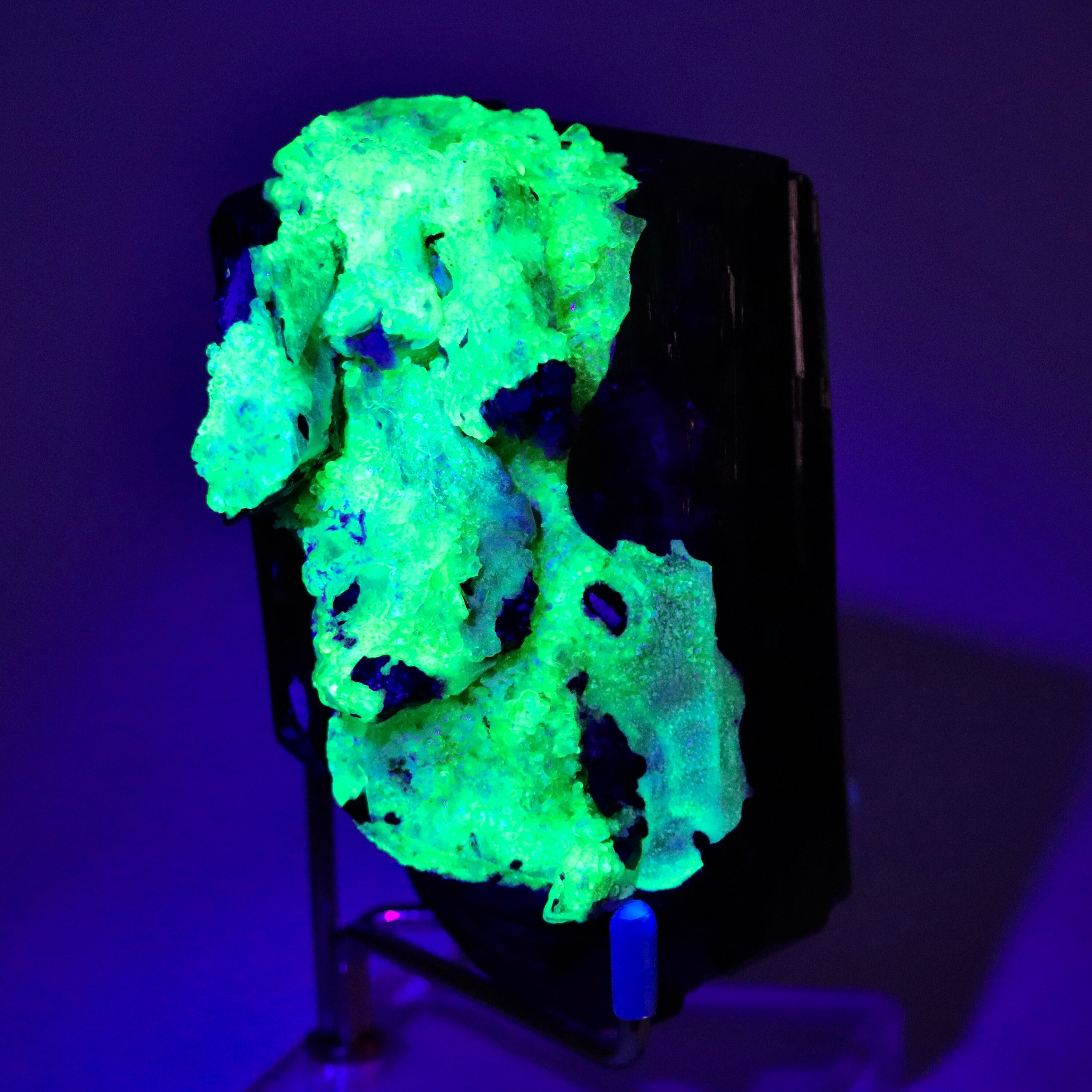 Erongo Schorl (Black Tourmaline) with Hyalite Opal | UV-Reactive Mineral Specimen from Namibia