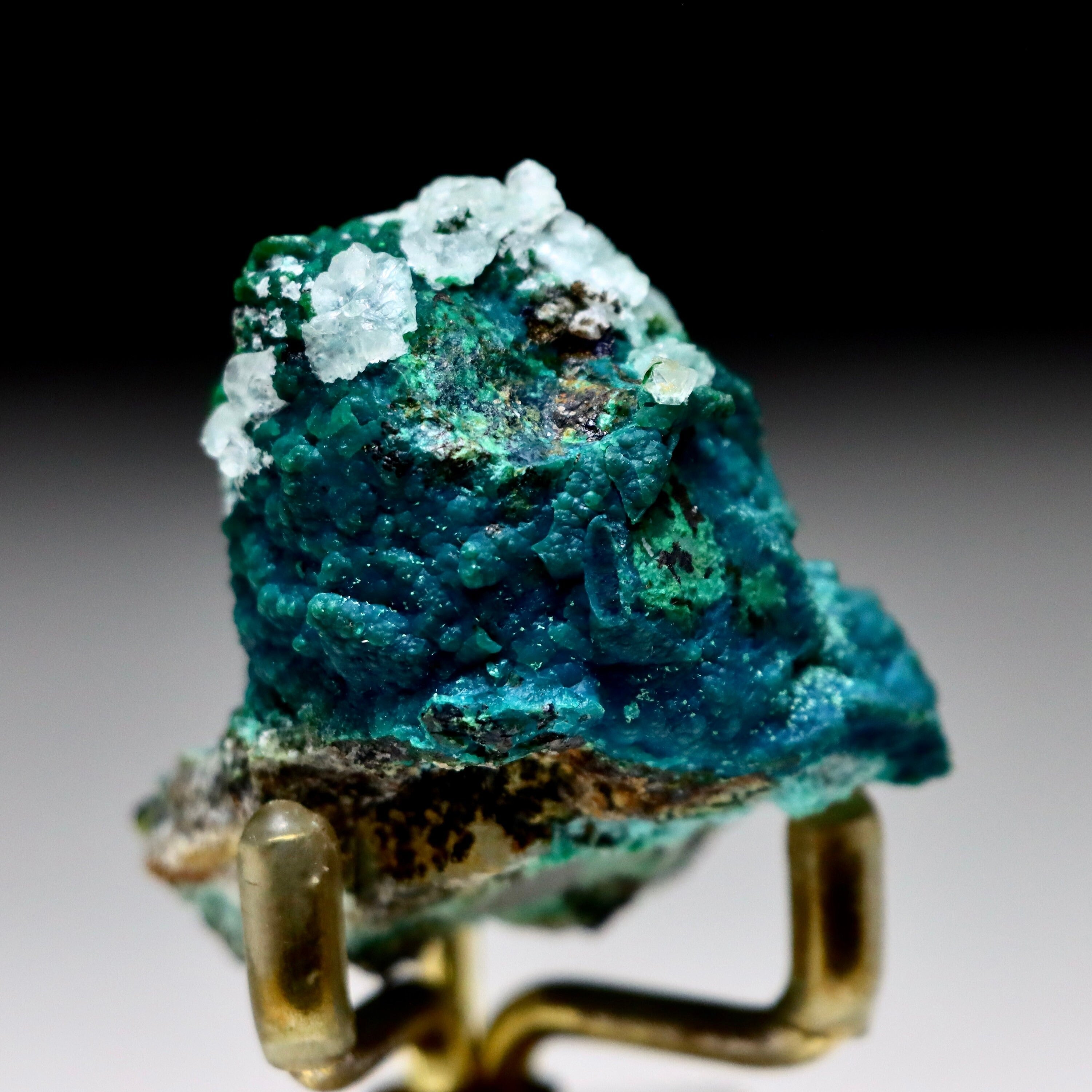 Chrysocolla after Calcite w/ Chrysocolla on Quartz