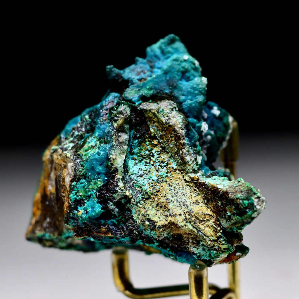 Chrysocolla after Calcite on Quartz with Malachite | Mineral Specimen