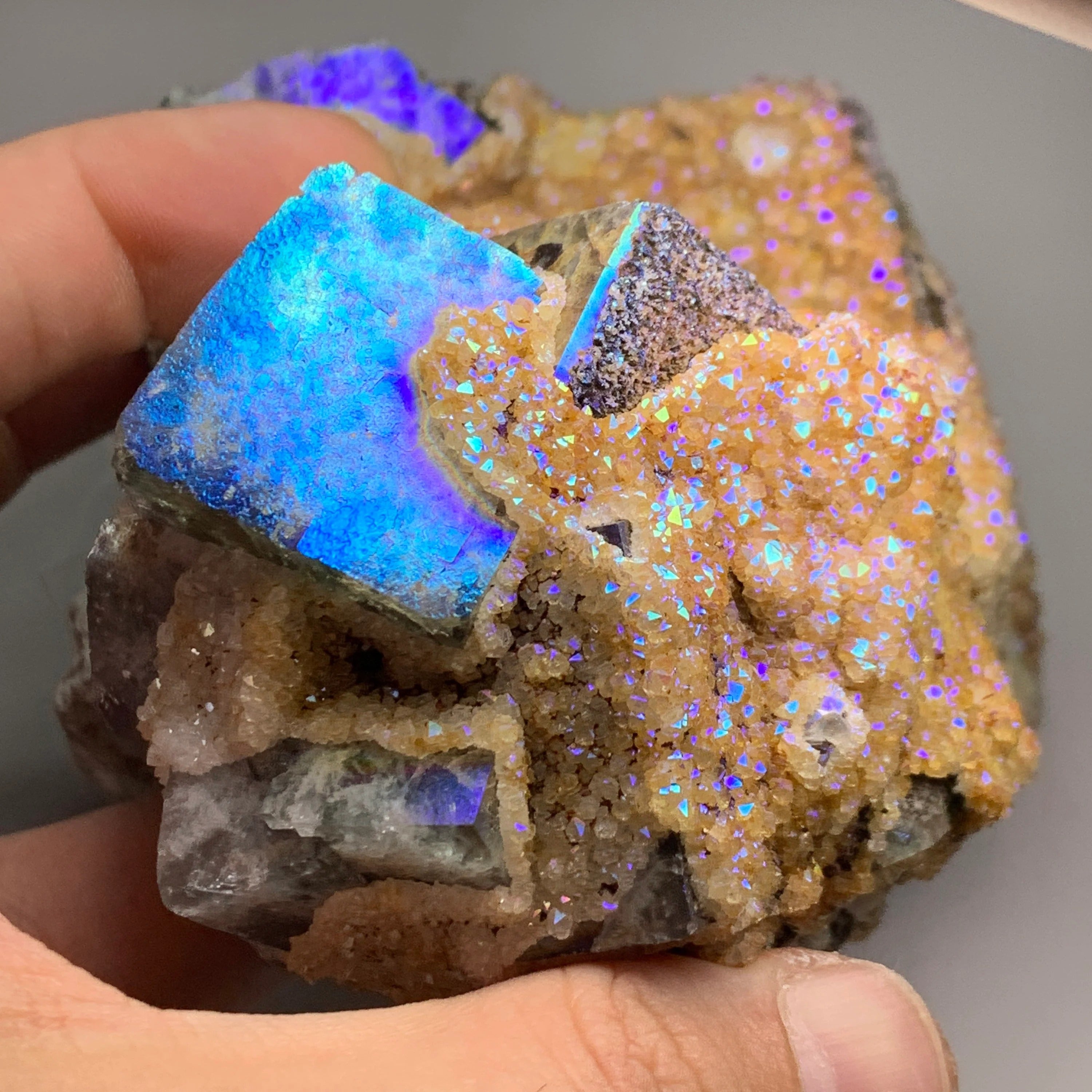 Large Flame Fluorite with Titanium Aura Quartz | Treated Rogerley Fluorite from Diana Maria Mine, England