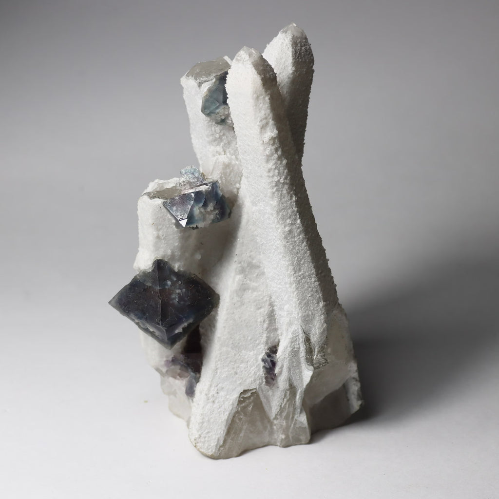 Octahedral Fluorite on Quartz | Natural Fluorite Crystal Specimen from Huanggangliang Mine, Inner Mongolia