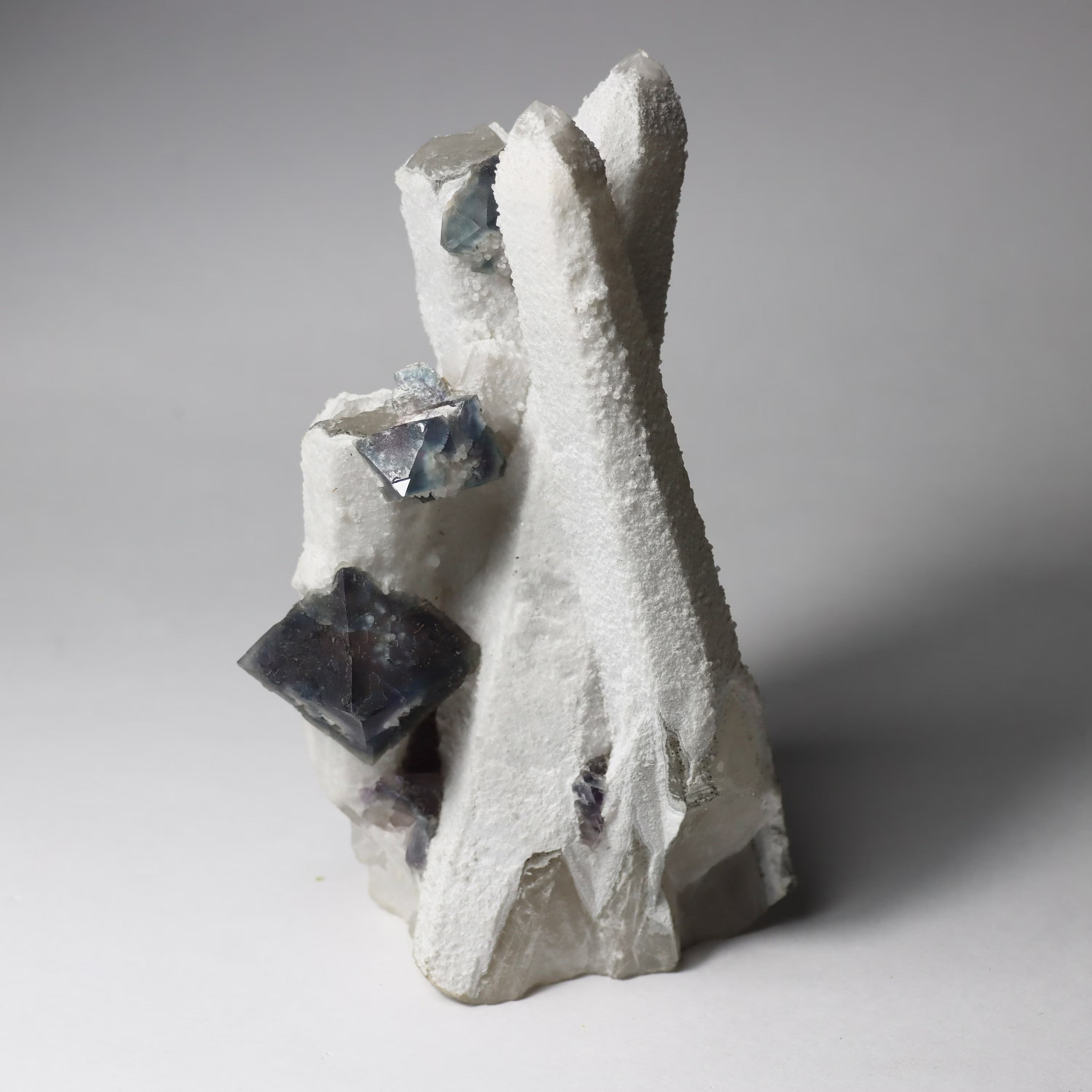 Octahedral Fluorite on Quartz | Natural Fluorite Crystal Specimen from Huanggangliang Mine, Inner Mongolia