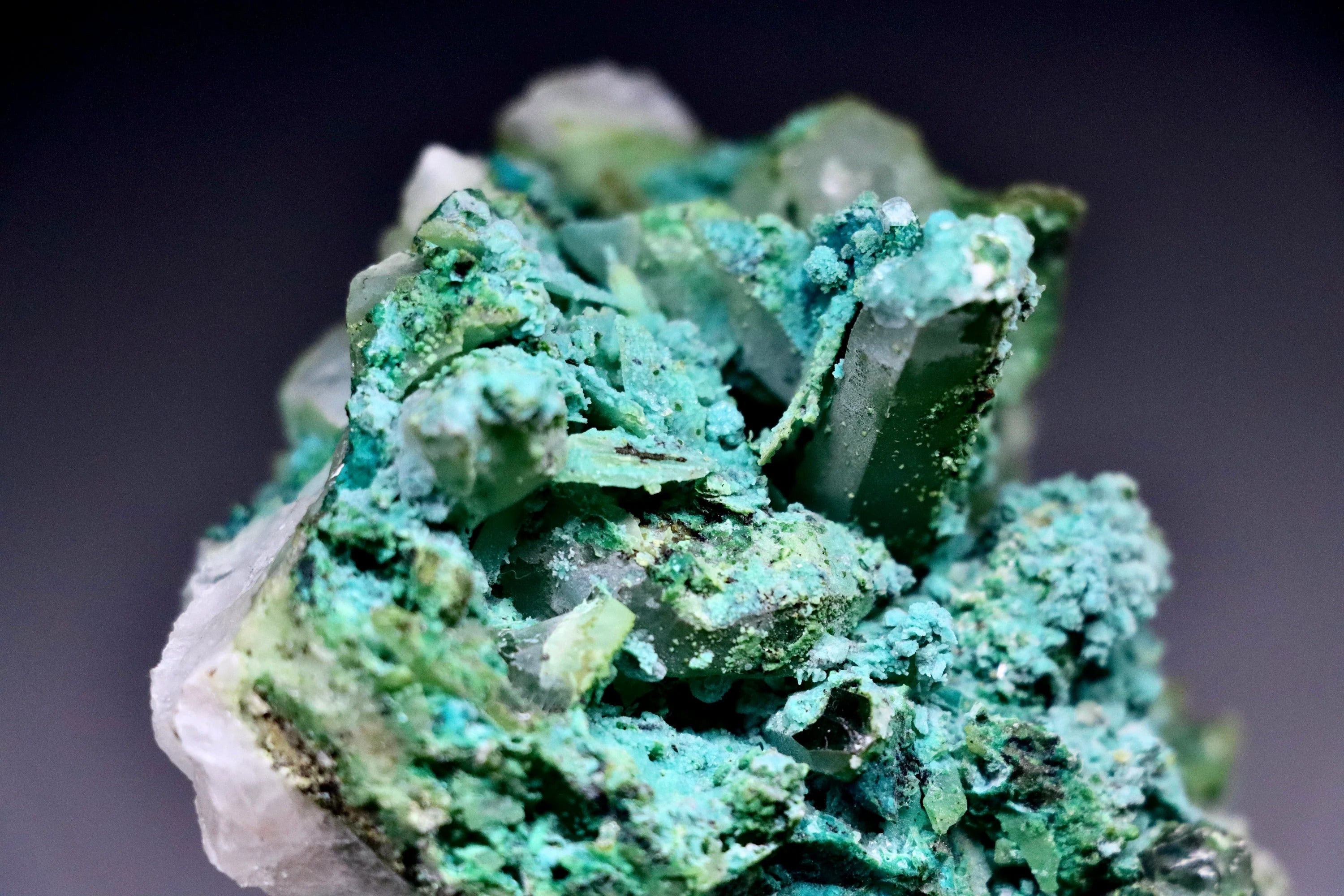 Large Chrysocolla on Quartz with Malachite | Peru