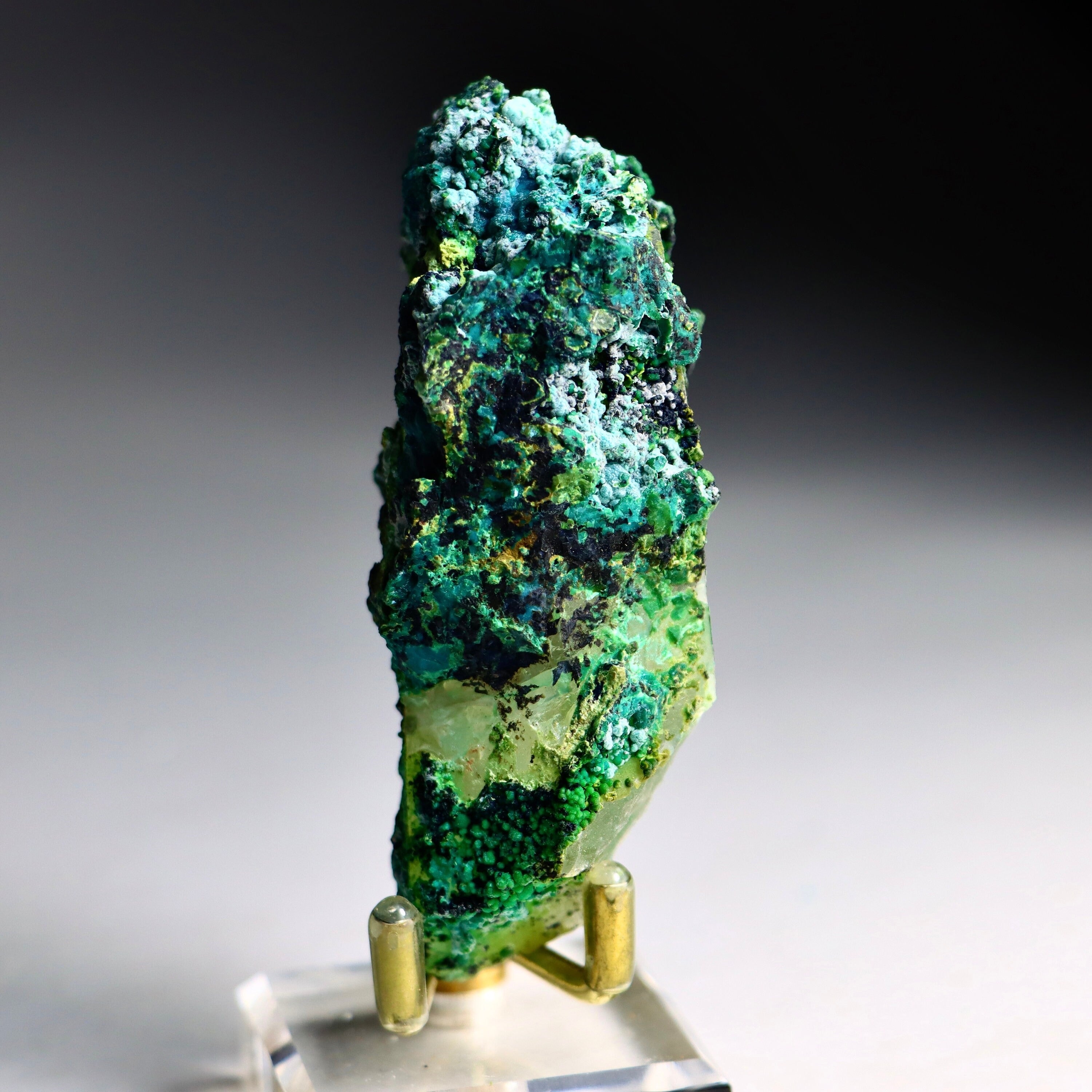 Chrysocolla on Quartz with Malachite | Natural Mineral Specimen