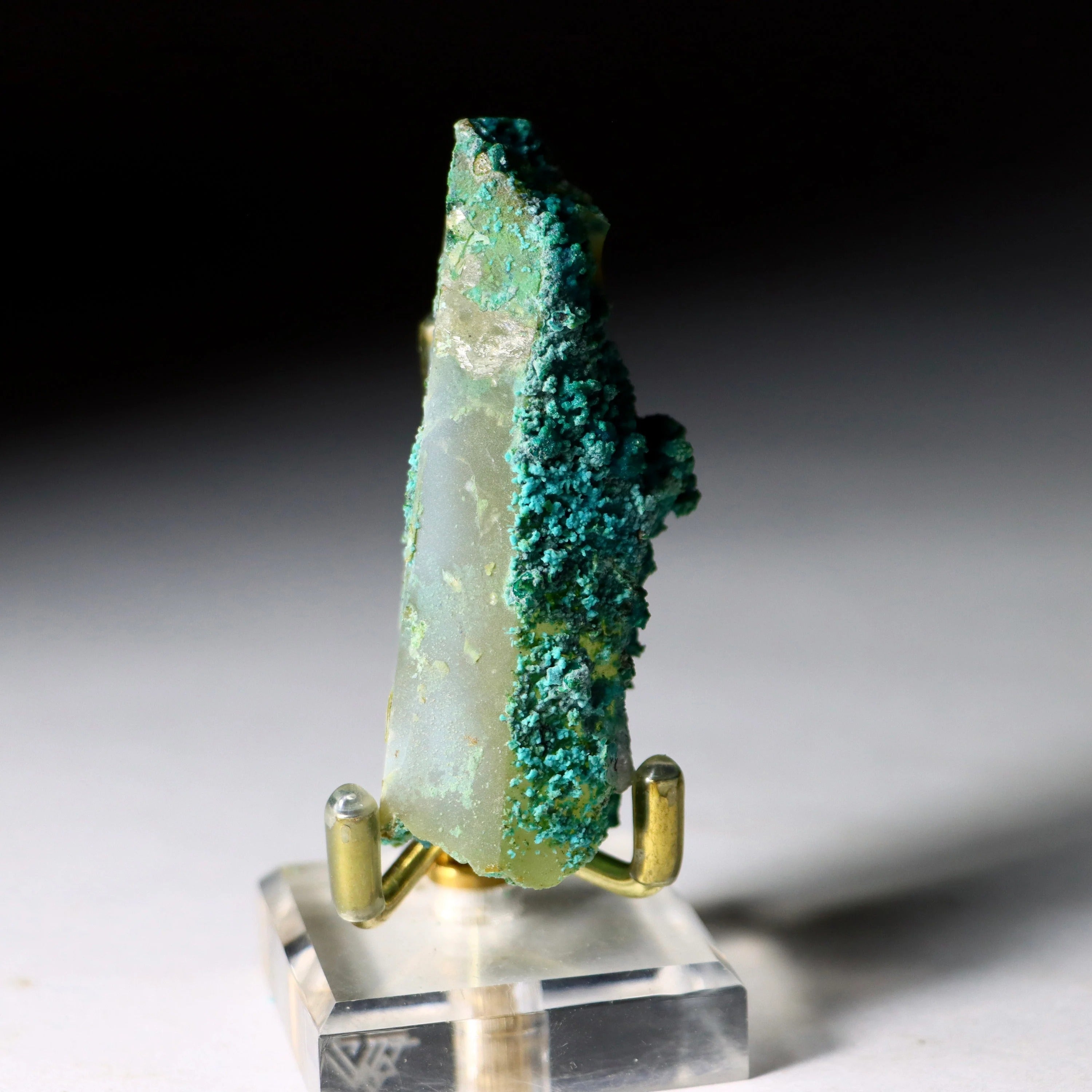 Chrysocolla on Quartz with Malachite | Natural Mineral Specimen