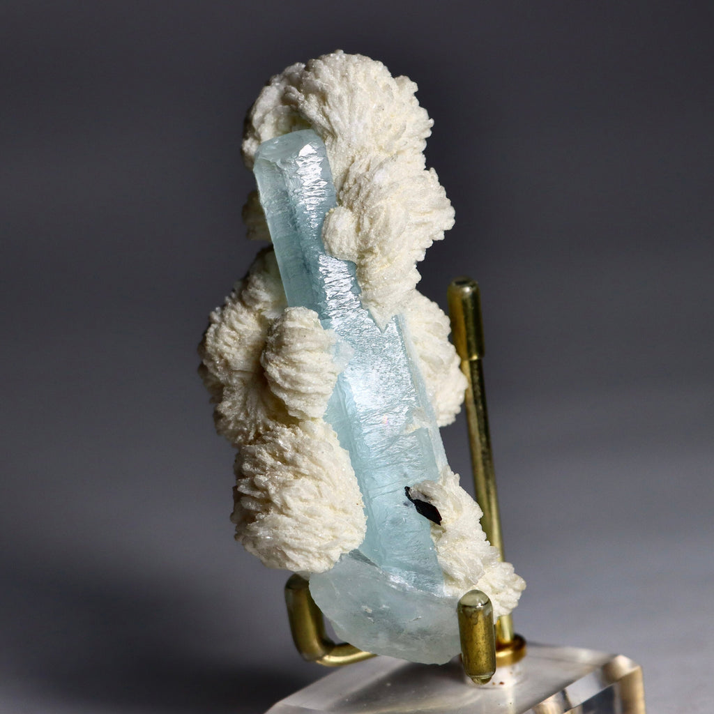 Aquamarine Crystal in Albite Rosettes with Black Tourmaline | Natural Mineral Specimen from Shigar Valley, Pakistan