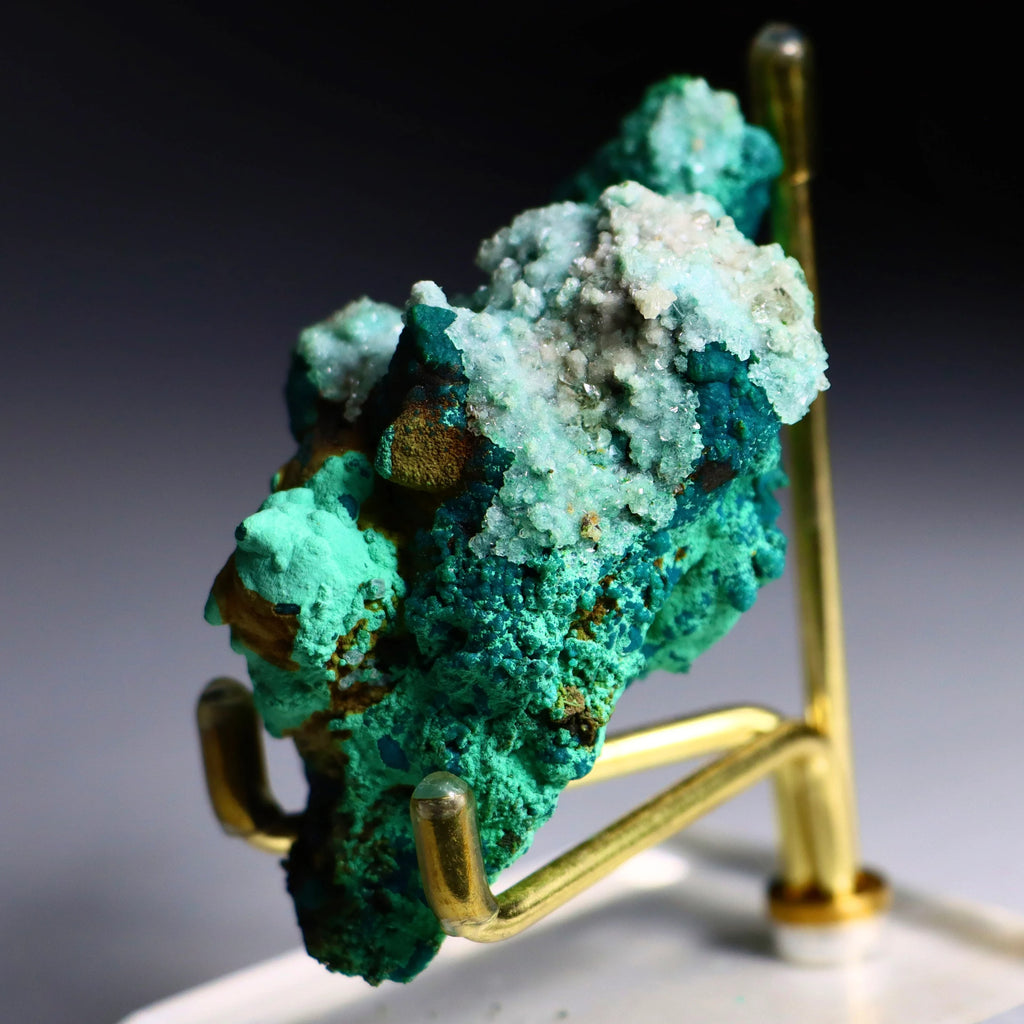 Chrysocolla on Quartz with Malachite & Calcite Pseudomorphs