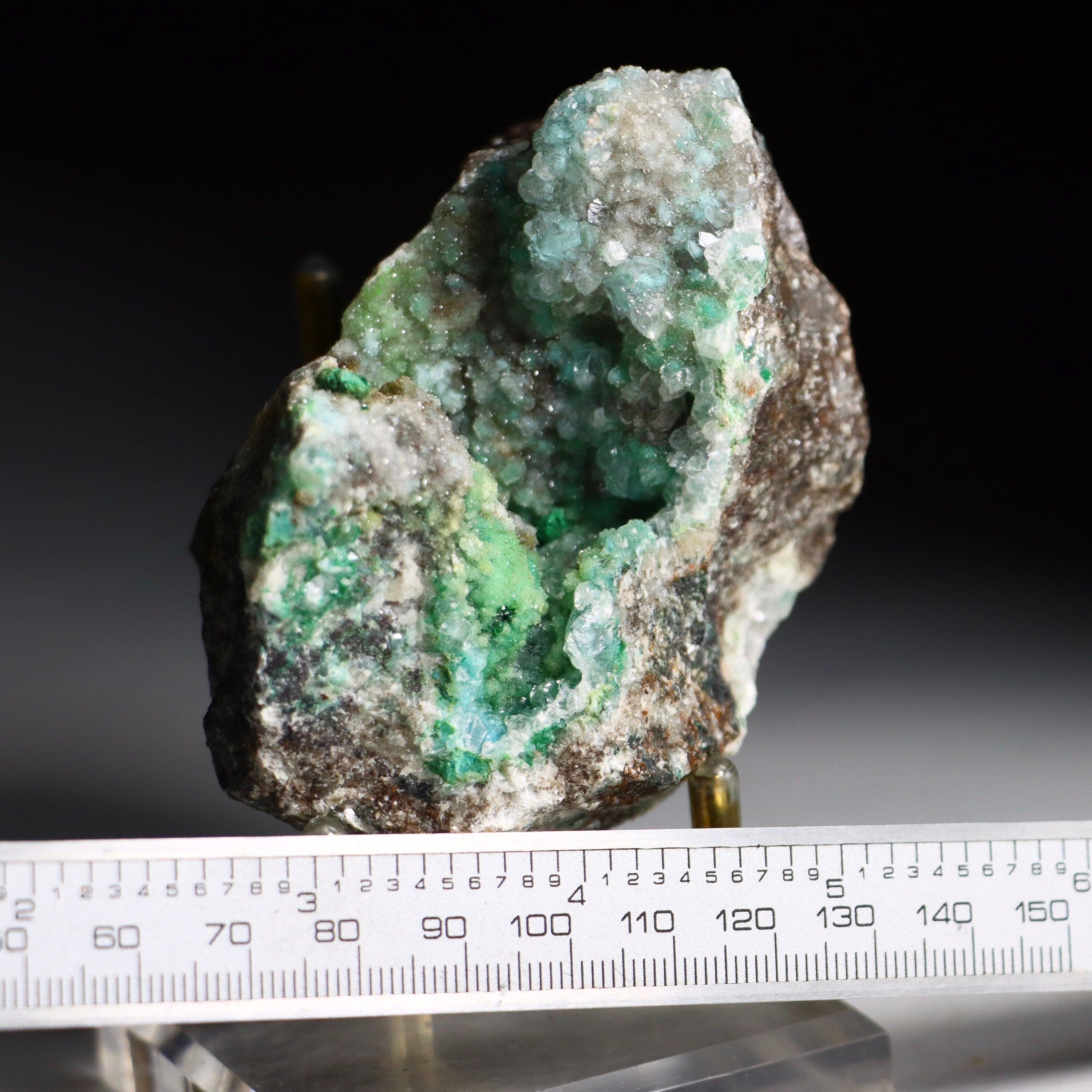 Malachite on Druzy Quartz on Chrysocolla | Fine Mineral Specimen