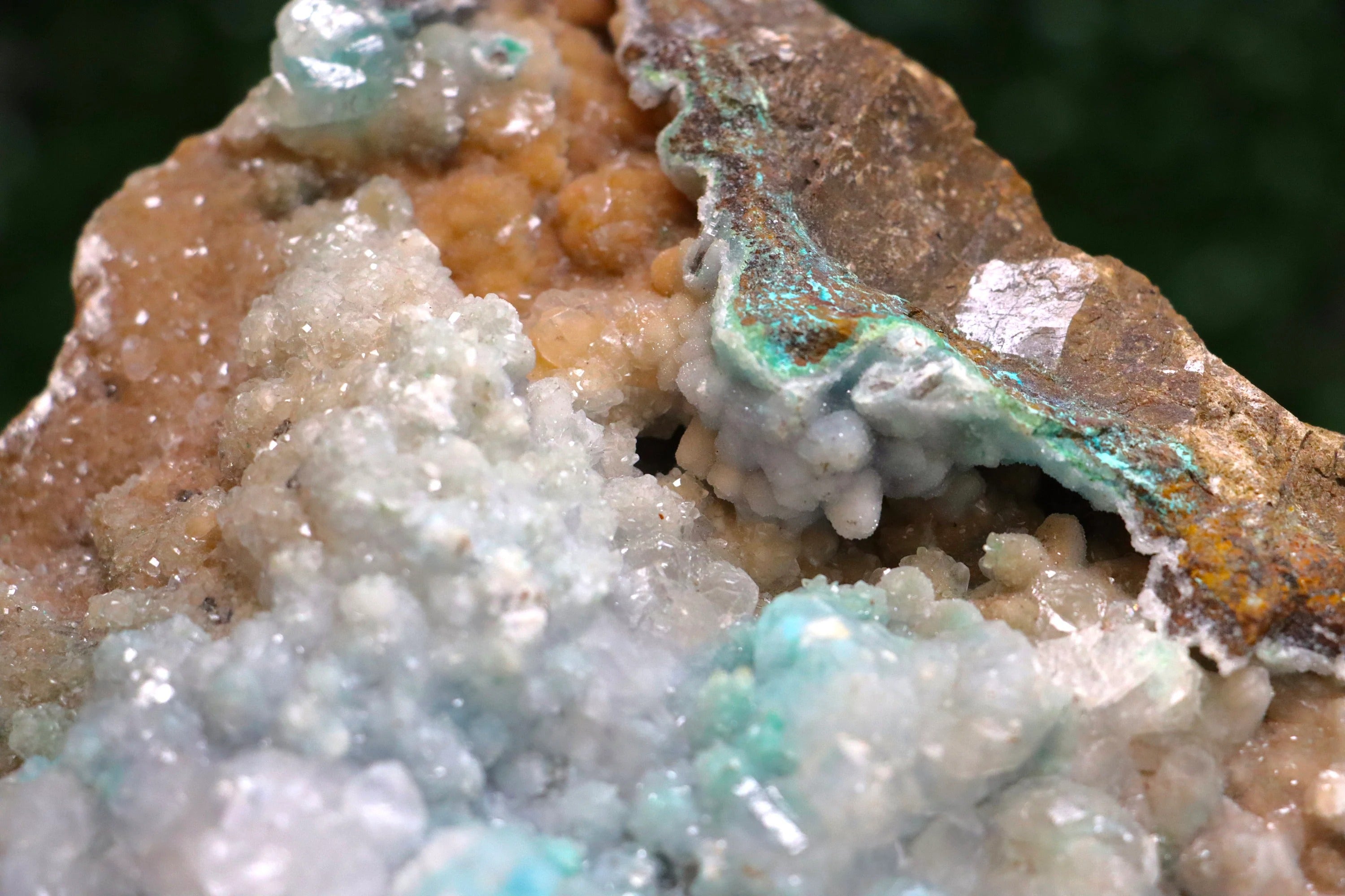 Druzy Quartz & Calcite on Chrysocolla and Malachite | Fine Mineral Specimen from Lily Mine, Peru
