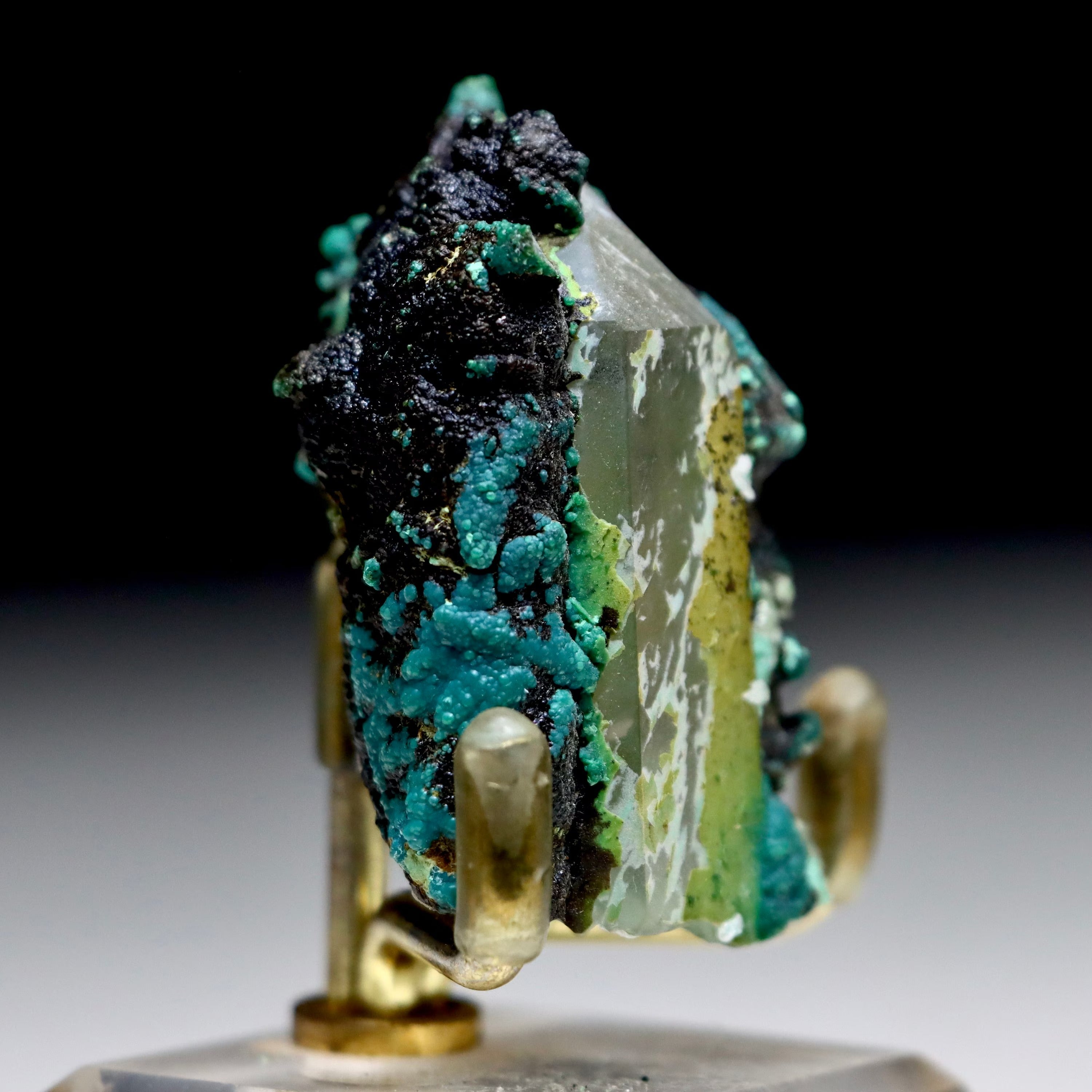 Chrysocolla after Calcite on Quartz | Pseudomorph Specimen