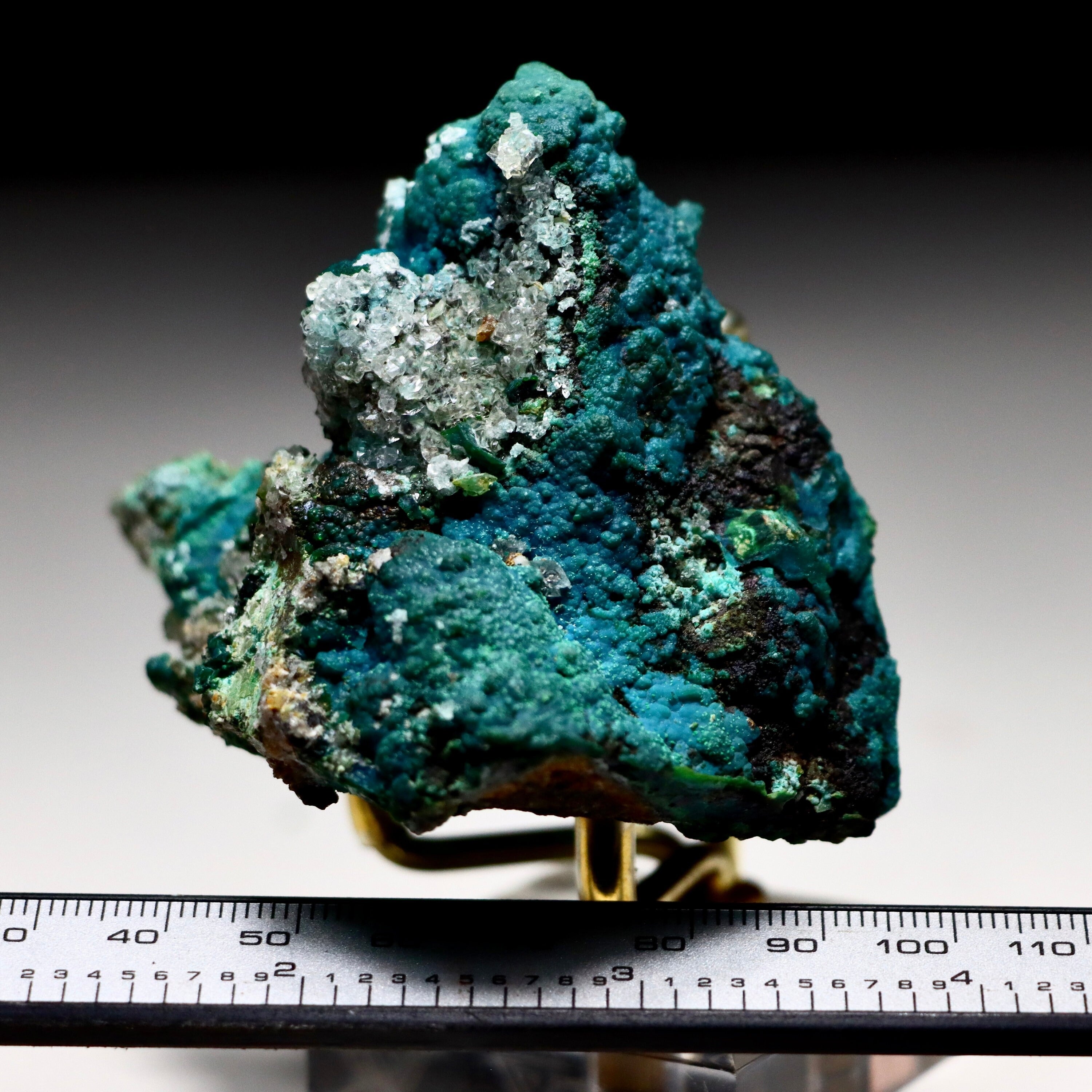 Chrysocolla after Calcite on Quartz with Malachite | Mineral Specimen