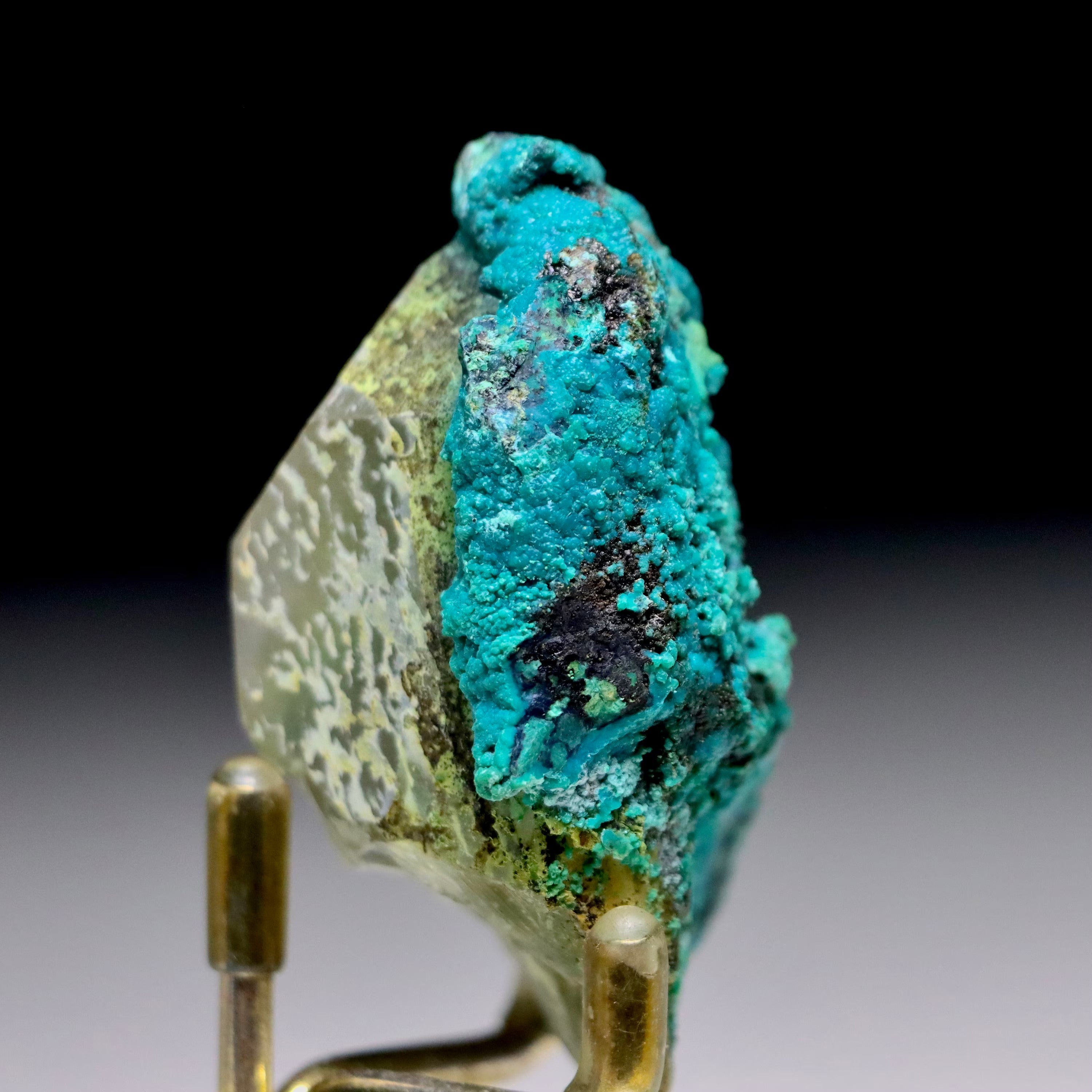 Chrysocolla after Calcite w/ Chrysocolla on Quartz w/ Malachite