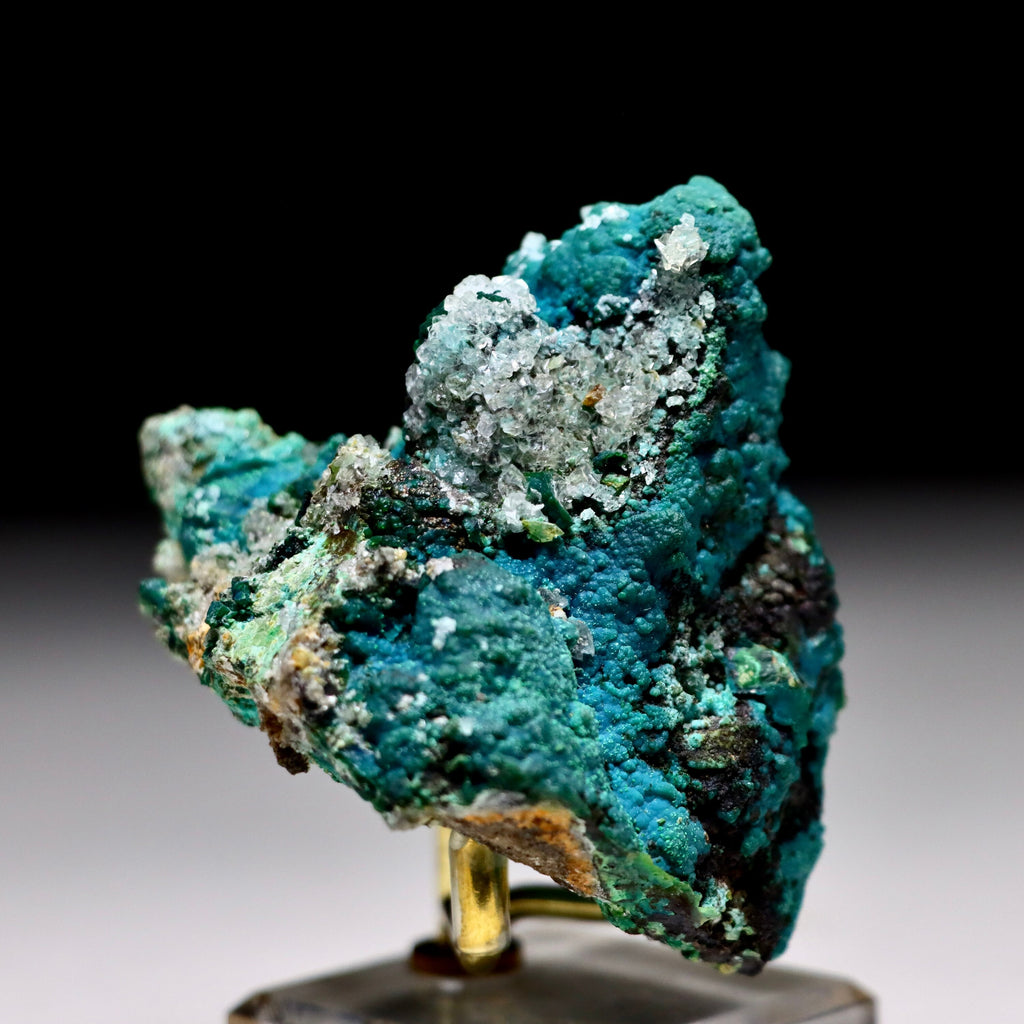 Chrysocolla after Calcite on Quartz with Malachite | Mineral Specimen